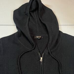 Quince Mongolian Cashmere Full-Zip Hoodie Sweater Black Large Full Length FLAW